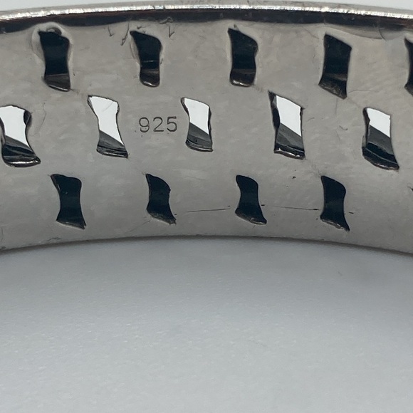 Effy Sterling Curb Link Open Cuff Leather Trim Cuff Bracelet 6” + 1” Gap / 40g - Picture 5 of 10